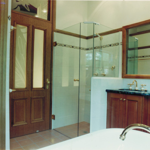 Bath vanity and shower